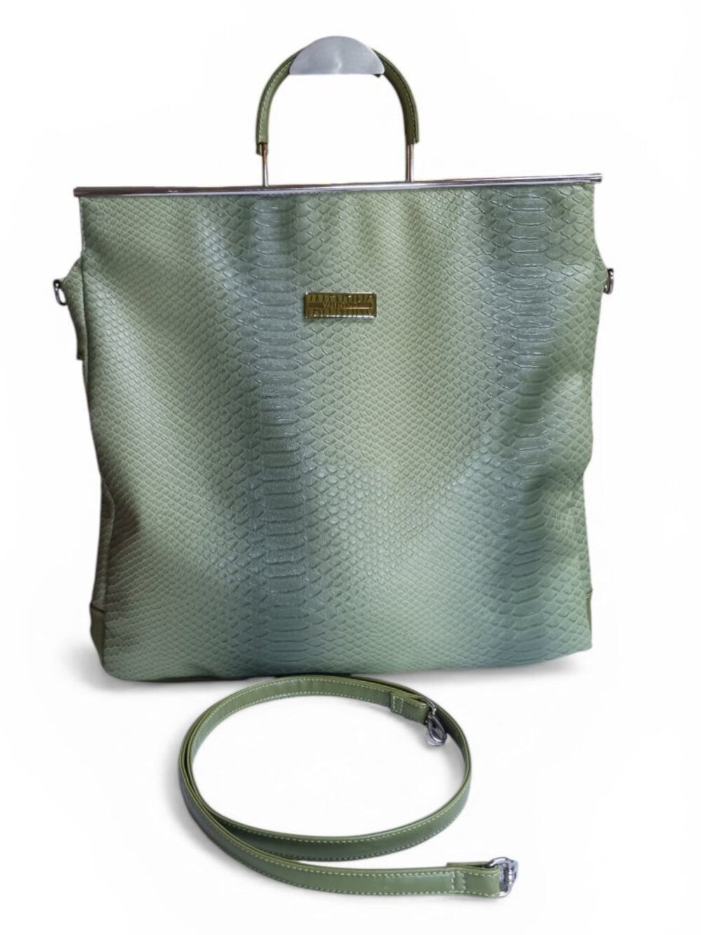 Mario Valentino Green Embossed Vegan Tote Large Bag w/ Crossbody Strap 16”